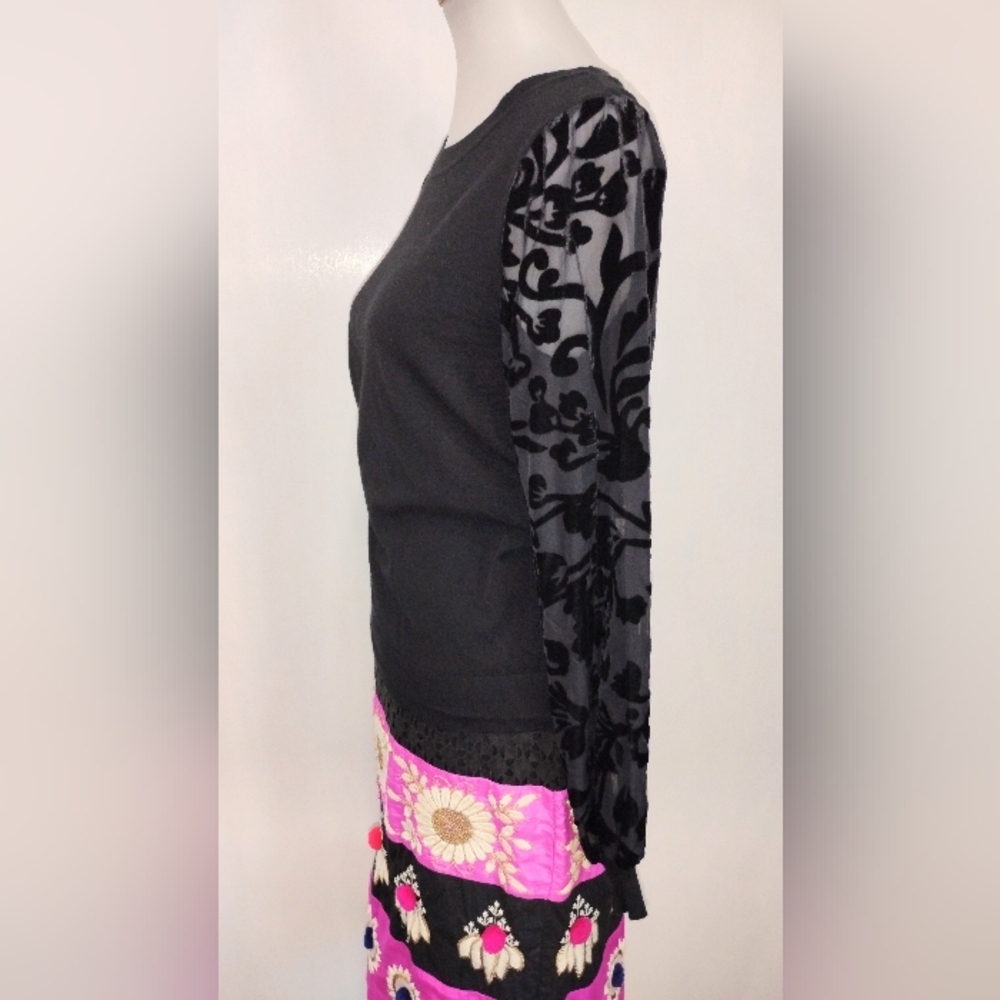 BLACK SHEER VELVET SLEEVE TOP - Picture 3 of 8